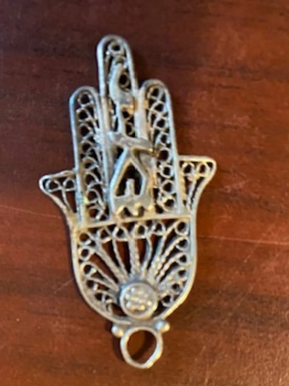Sterling Silver Filigree Hamsa Marked Israel 935 Protective Amulet